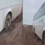 Las lluvias complicaron la Ruta 4: colectivos y camiones quedaron varados por el barro